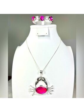 Pink 🔥 Fire Topaz 925 Large Crab Pendant & Bracelet